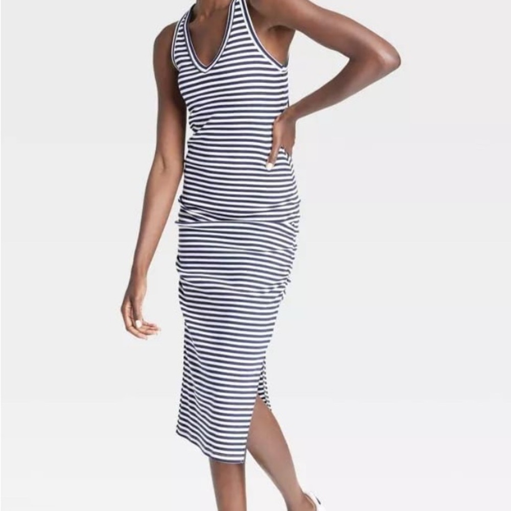 A New Day White and Blue Sleeveless V-Neck Bodycon Maxi Dress - Picture 1 of 9